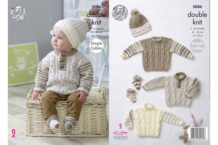 Baby Sweater, Hats and Socks Knitted in King Cole DK - 5086