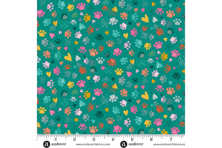 Whiskers by Makower UK - Pawsome Teal 112cm Wide 100% Cotton 